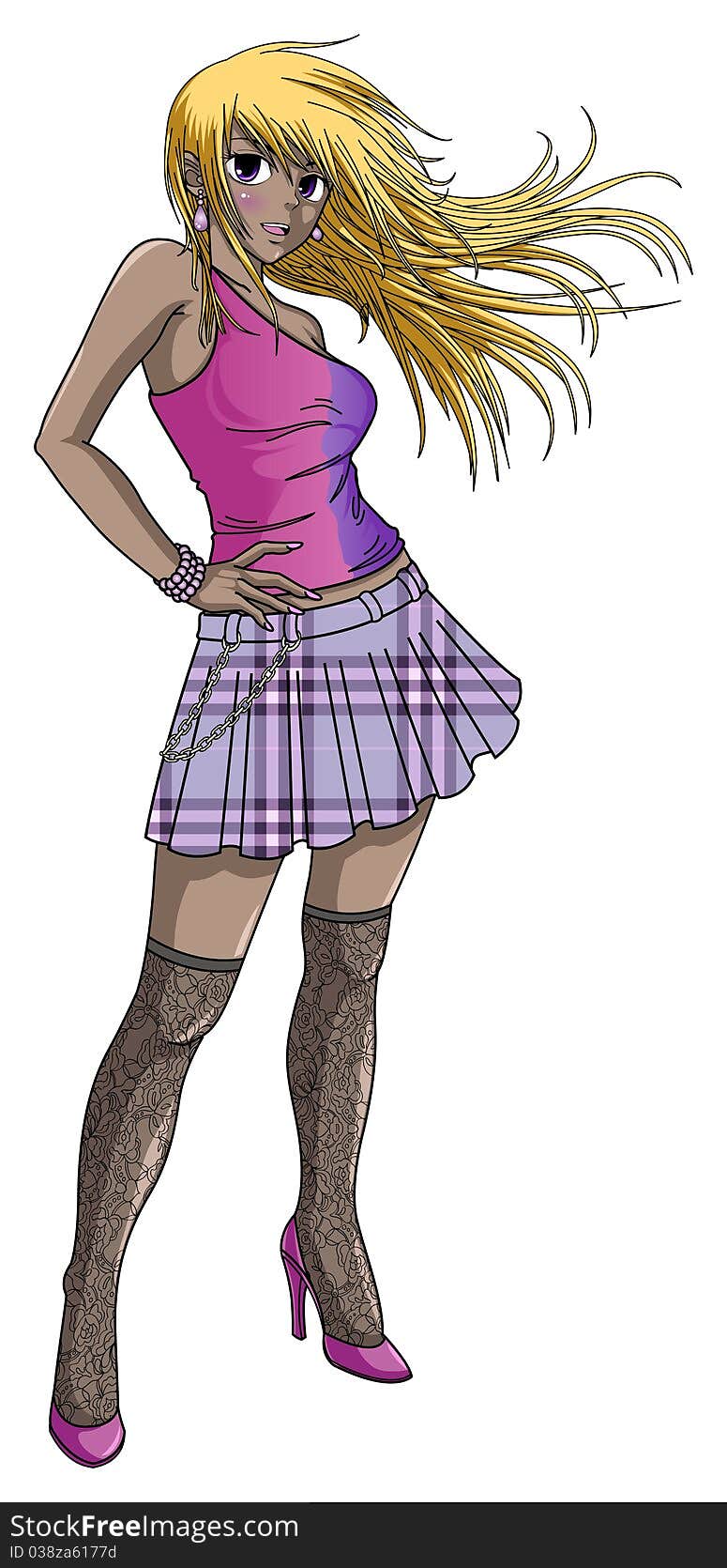 Fashion Girl Posing - purple plaid