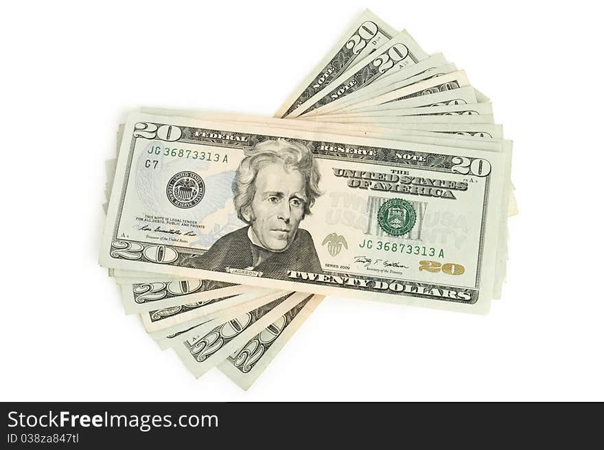 Heap of dollars isolated on white