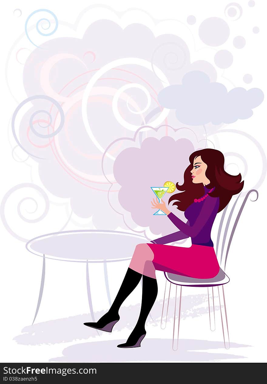 Illustration of girl in cafe