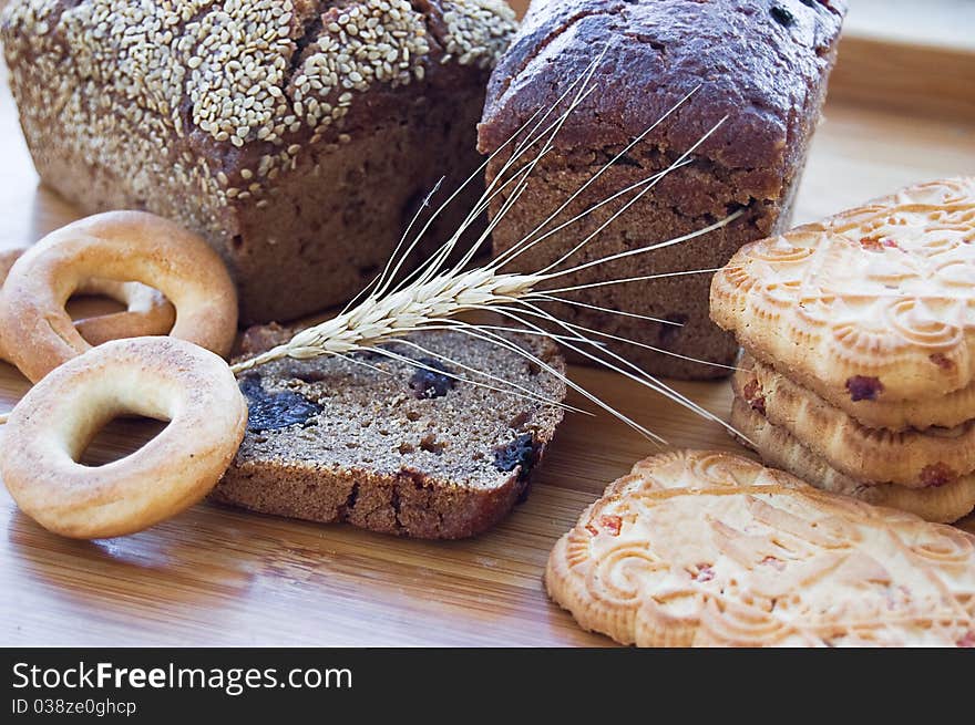 Some kinds of bread, biscuits and bagels with wheat. Some kinds of bread, biscuits and bagels with wheat