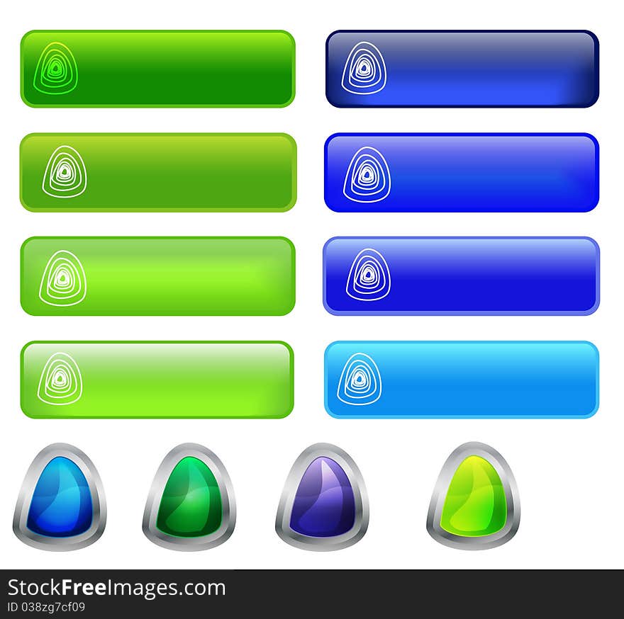 Set of green and blue buttons