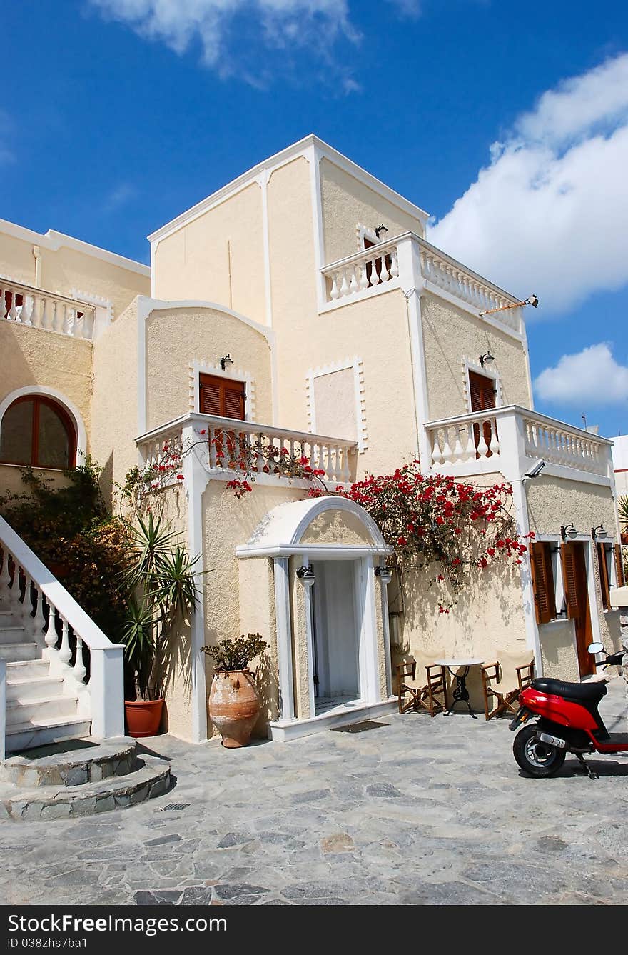 Santorini village with the blue sky