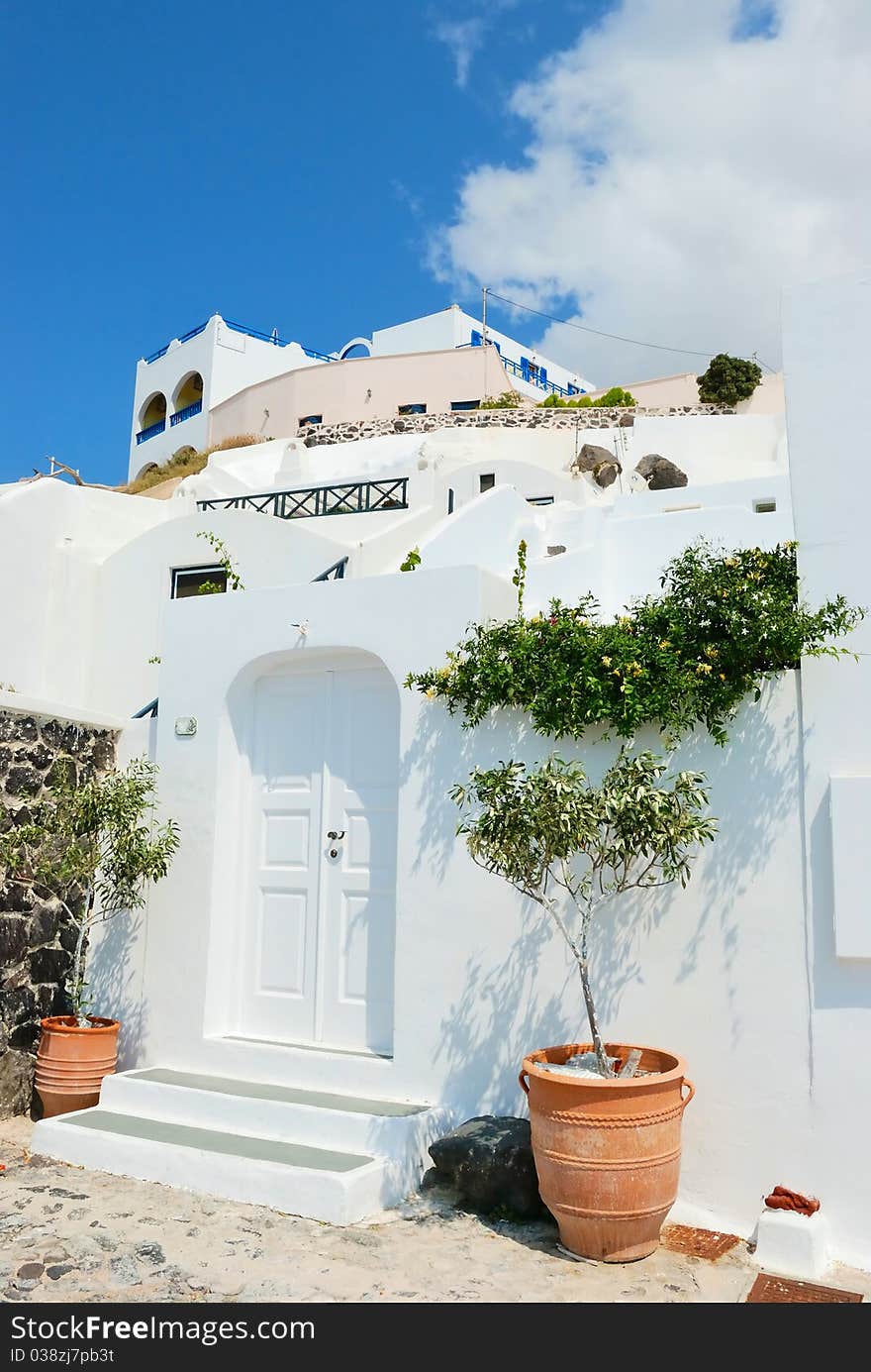 Santorini village with the blue sky