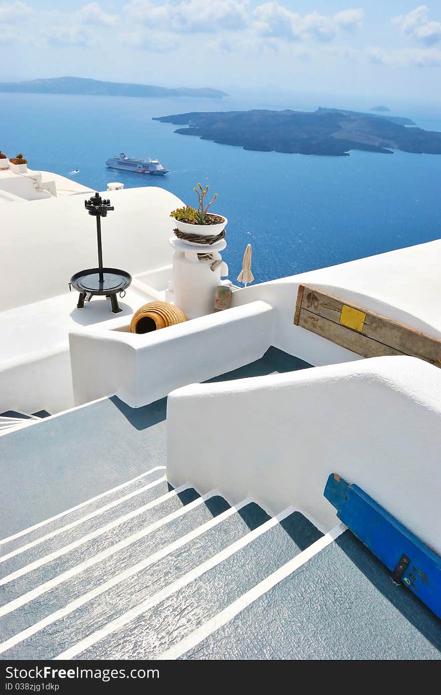 Santorini village with the blue sky