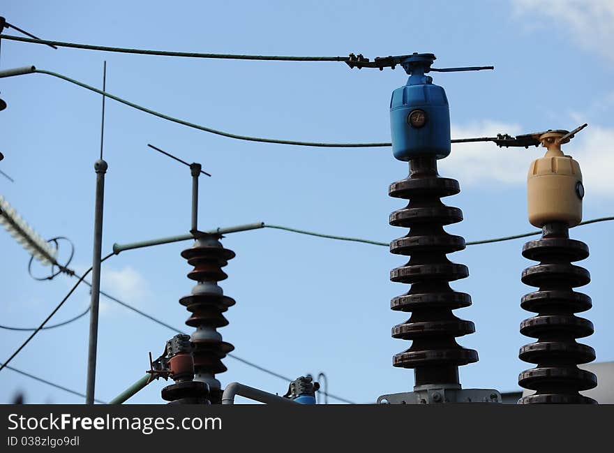 Electricity power cables at a Electric sub station