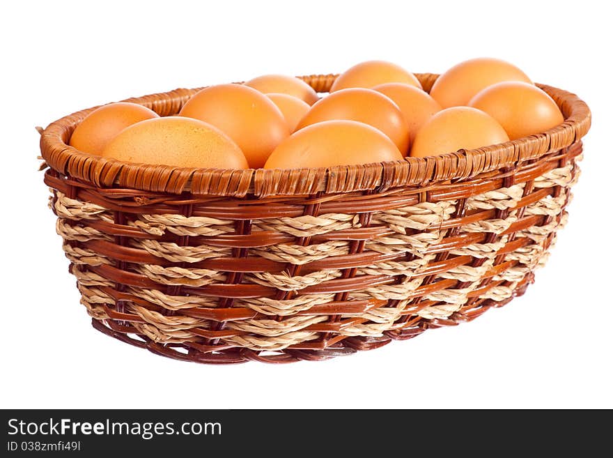 Eggs in bamboo basket with white background