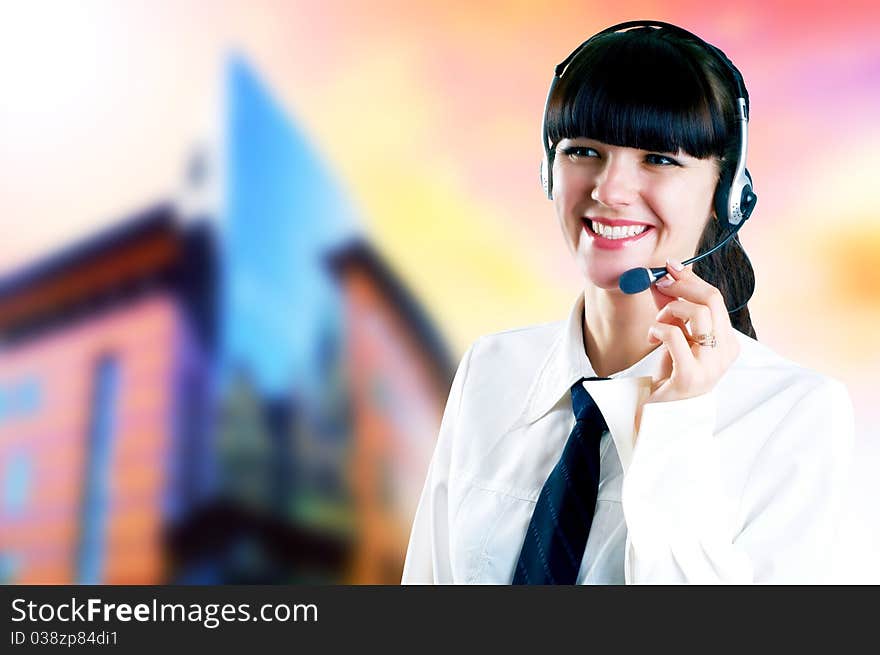 Hapiness Businesswoman standing on the business background. Hapiness Businesswoman standing on the business background