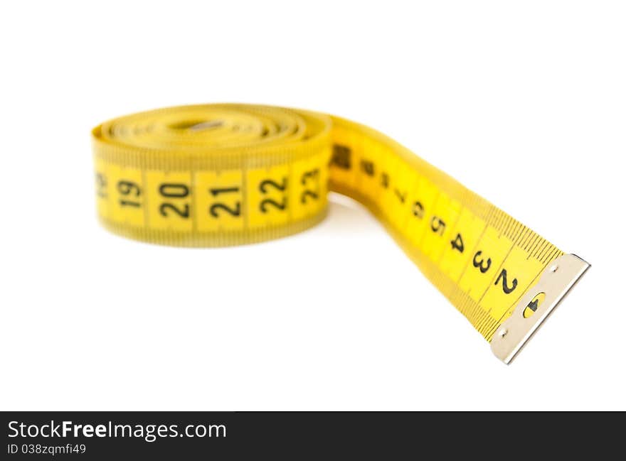 Measuring tape on white background