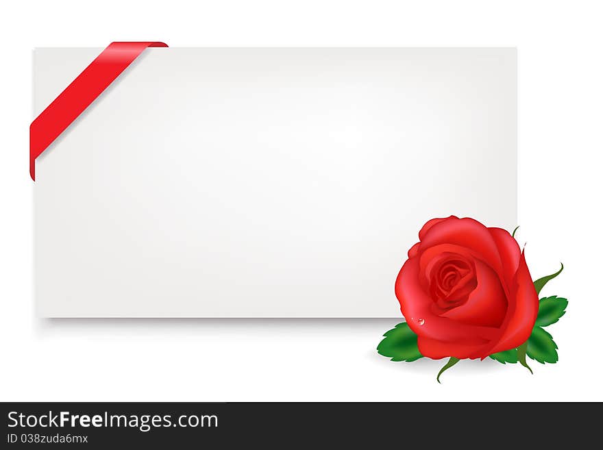 Blank Gift Tag With Rose, Isolated On White Background, Vector Illustration