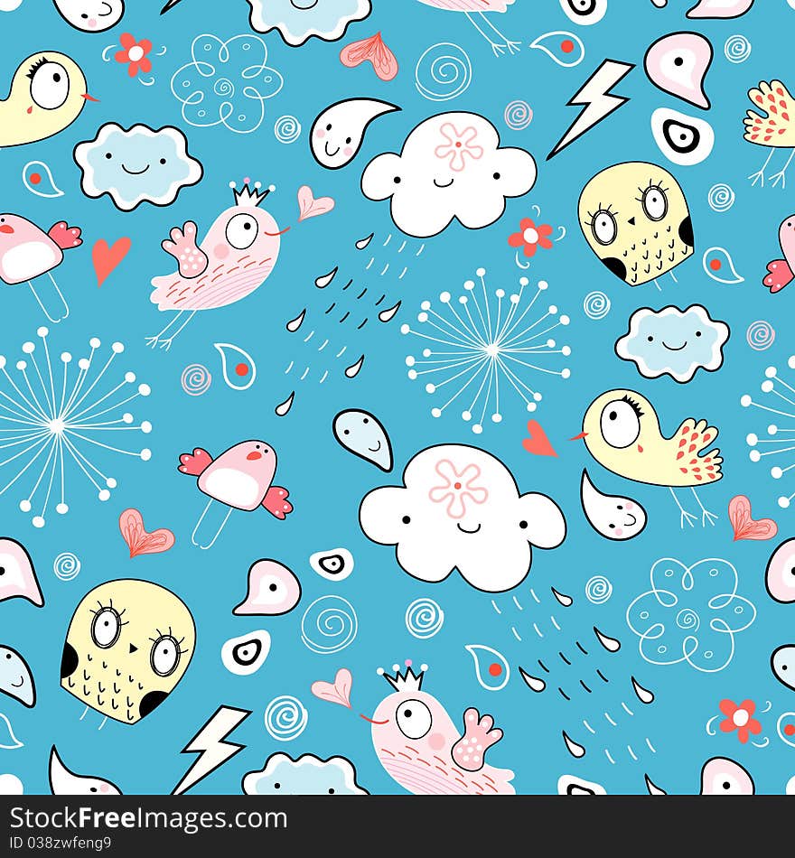 Seamless pattern of colorful birds