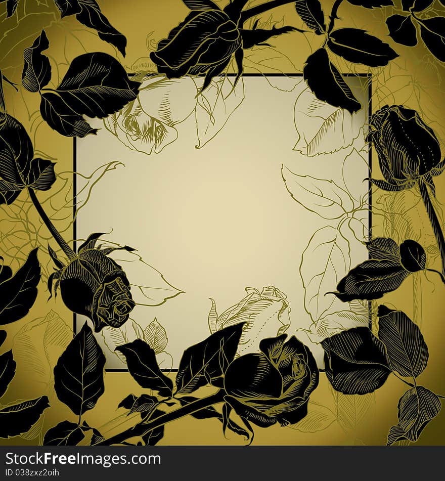 Black roses frame, vector illustration