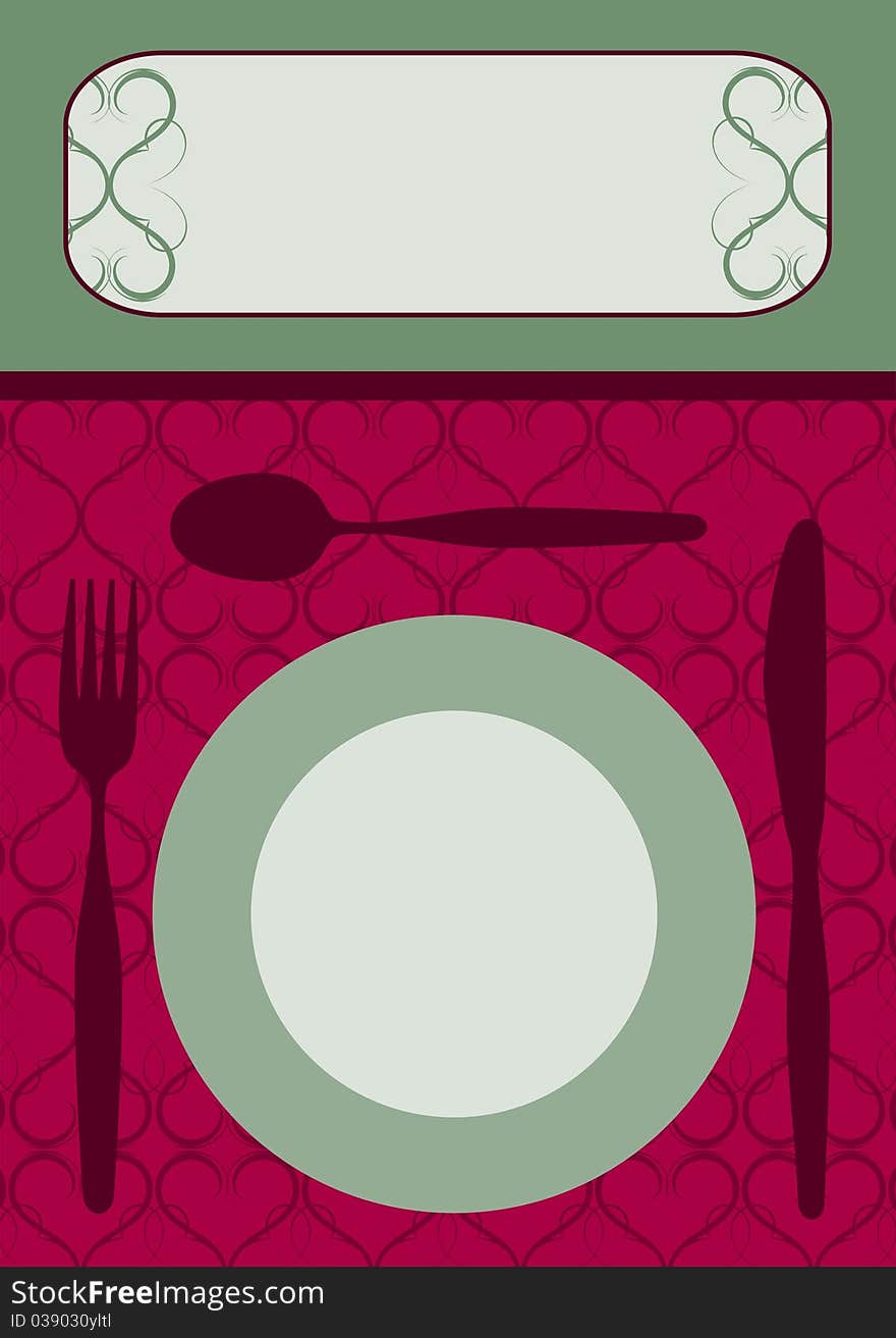 Menu card design in green and burgundy. Menu card design in green and burgundy