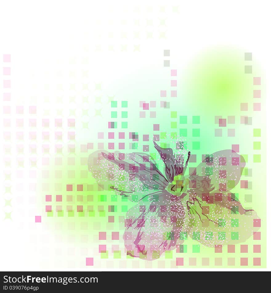 Abstract fantasy with violets. Light background with a flower.