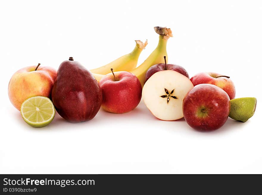 Apples, pears, bananas isolated on white background. Apples, pears, bananas isolated on white background