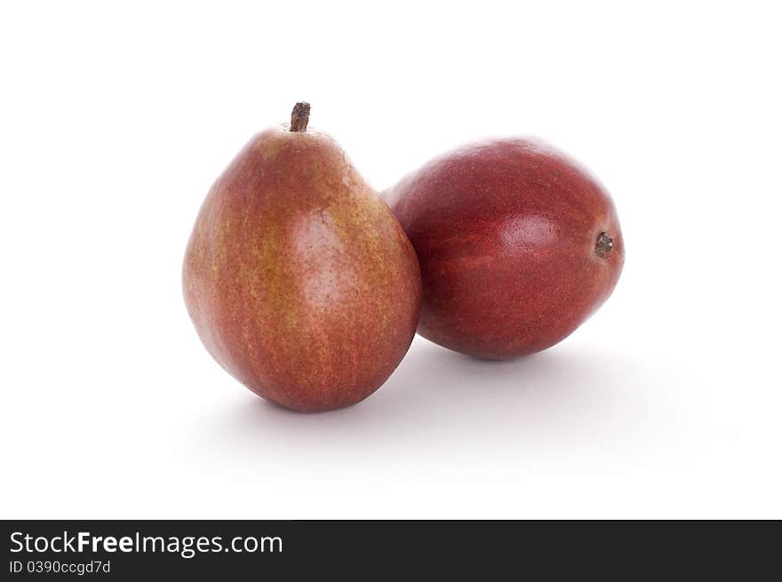 Two red pears isolated on white background