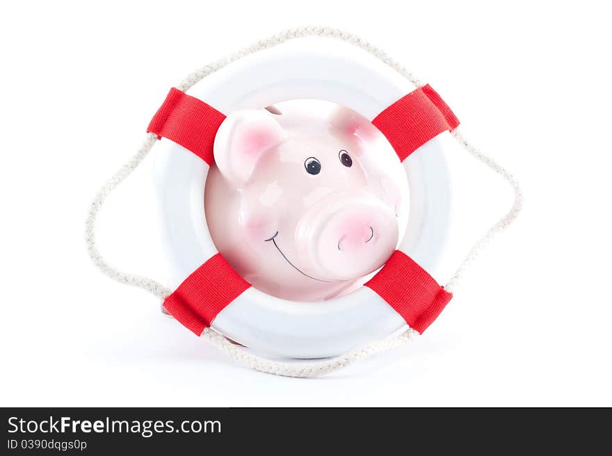 Piggy-bank with lifebelt