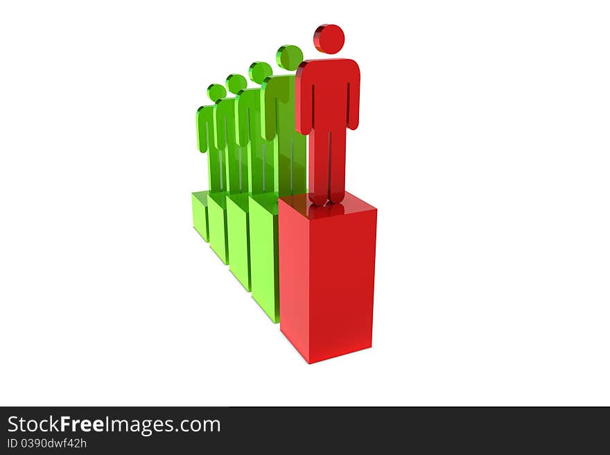 Leadership concept with red and green character