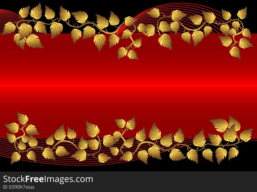 Gold leaves and red banner on the black. Gold leaves and red banner on the black.