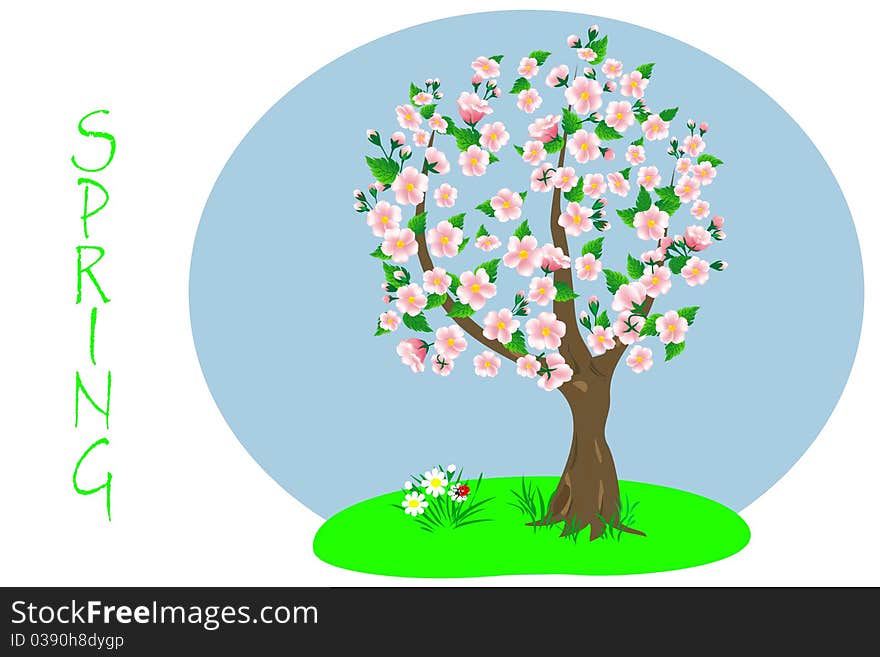 Spring tree with flowers. illustration. Spring tree with flowers. illustration.