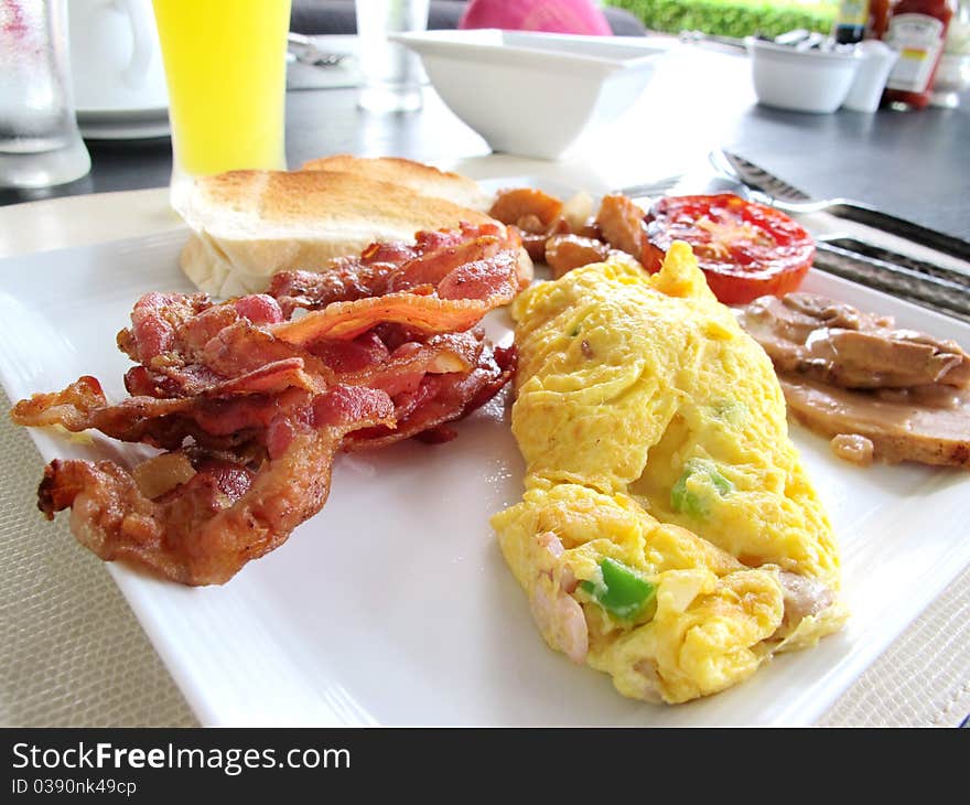 Ham omelet breakfast in thai style. Ham omelet breakfast in thai style