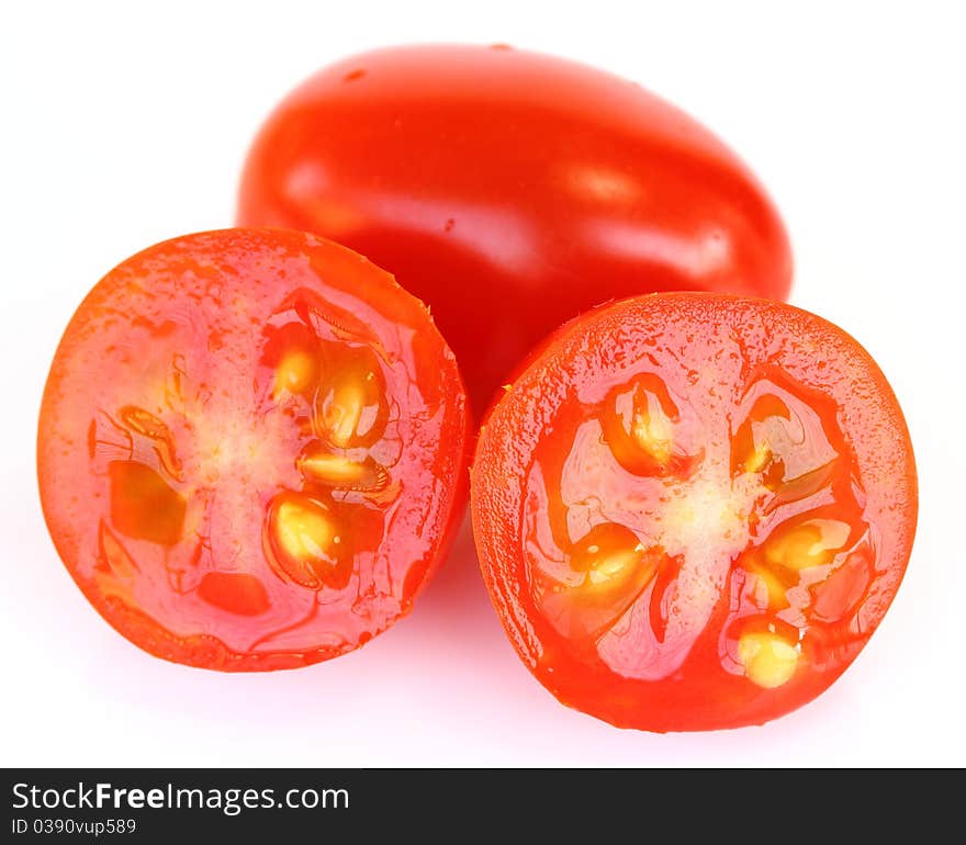 Red tomato on white background