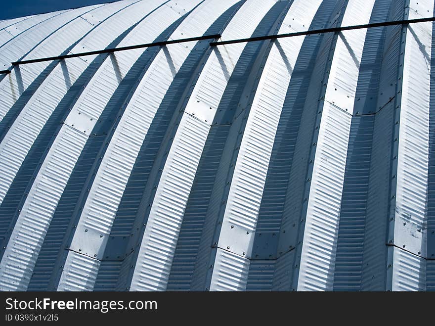 Close up of metal roof with light and shadow