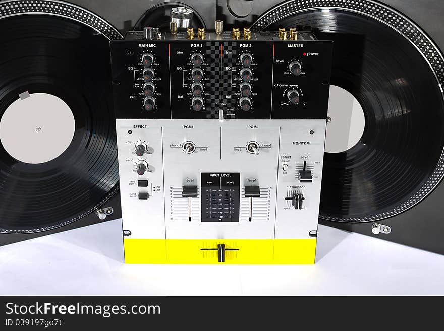 Professional audio equipment usefull for top-class hip-hop DJ shot on white background. Professional audio equipment usefull for top-class hip-hop DJ shot on white background