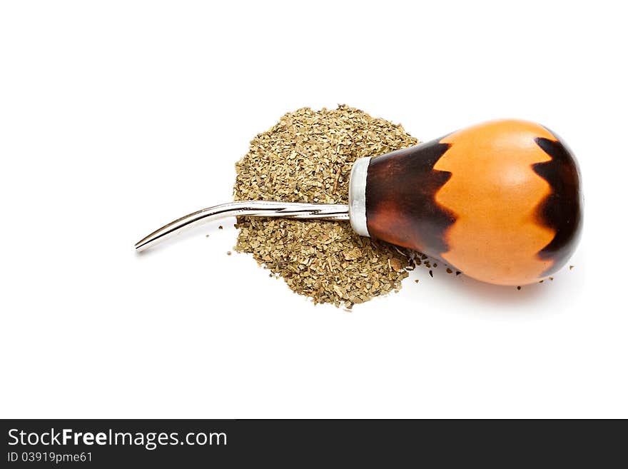 Calabash with yerba mate isolated on white background. Calabash with yerba mate isolated on white background.