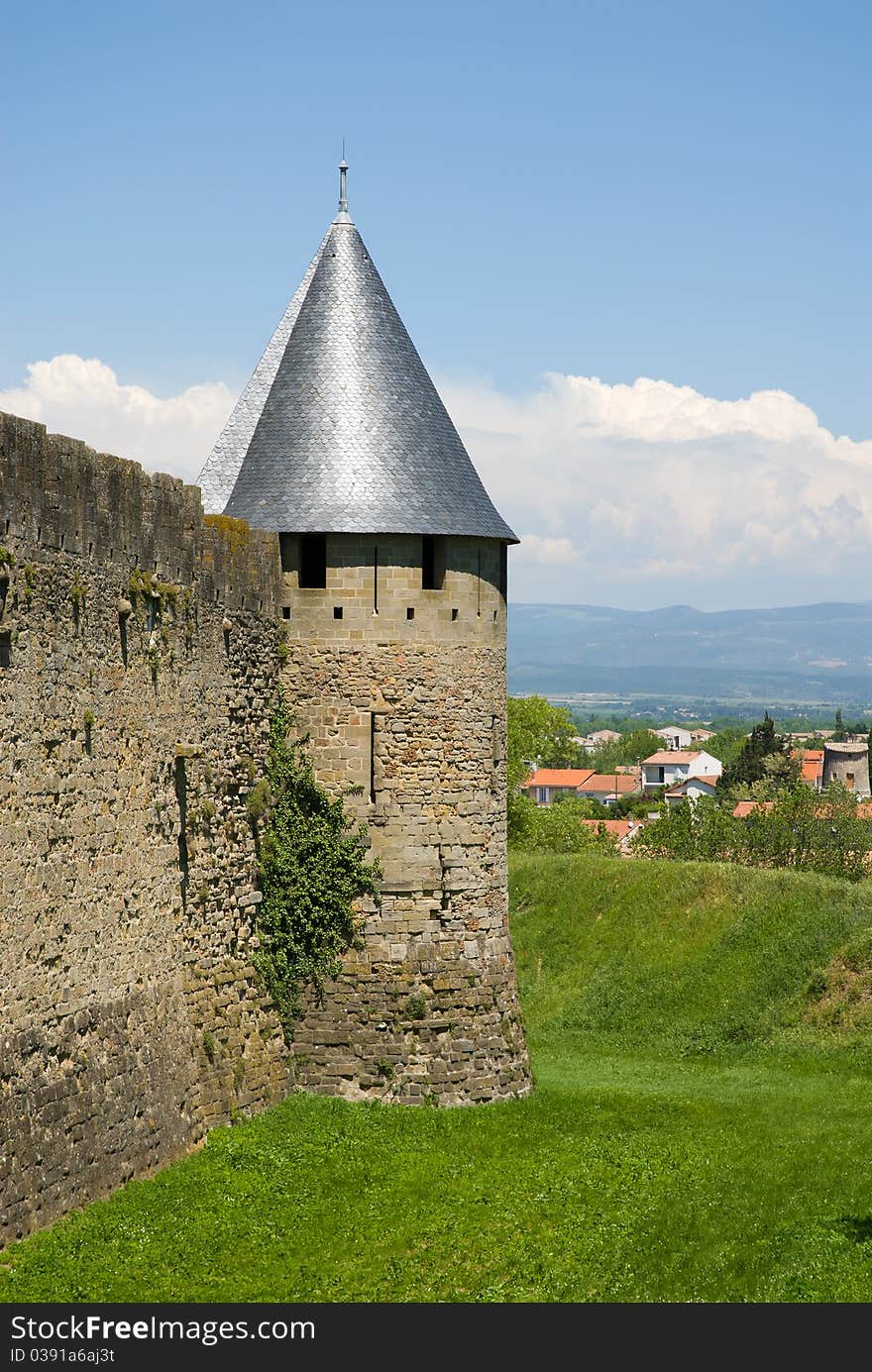 Tower And Moat Of Carcassonne Chateau