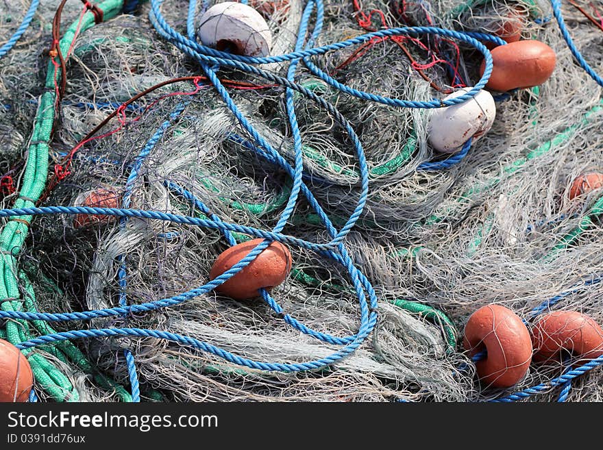 Full frame image of fishing nets and rope