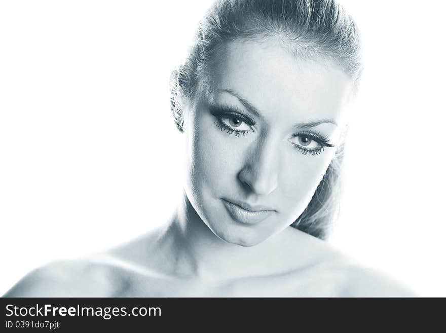 Beautiful girl on a white background