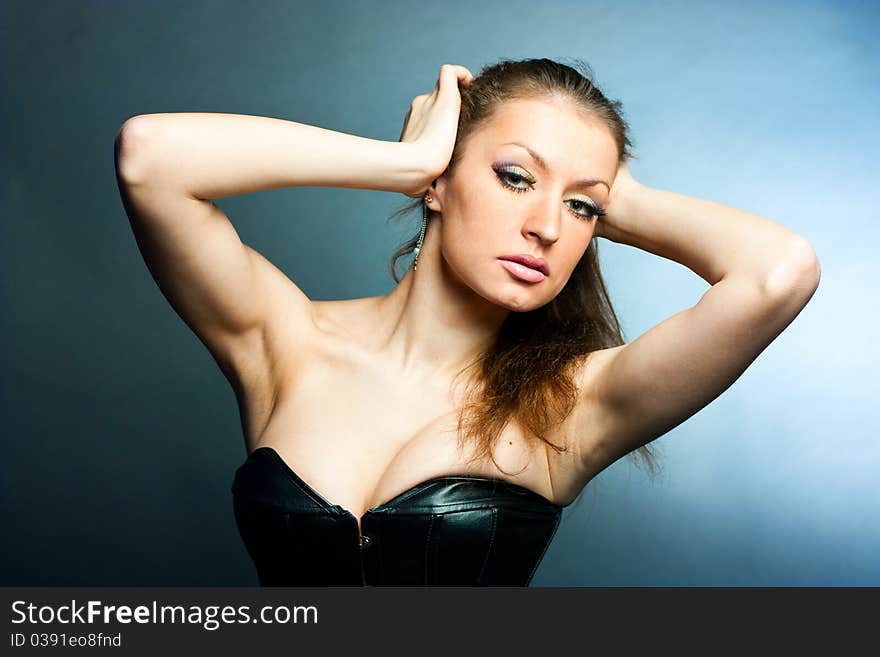 Beautiful girl in black corset. Beautiful girl in black corset