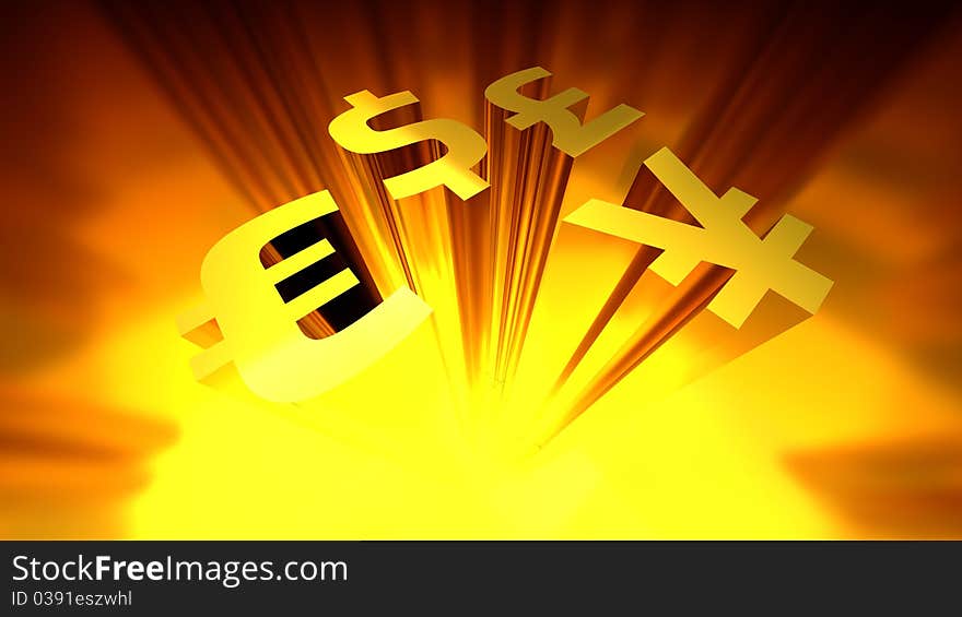 Dollar sign 3D render isolated. Image include hand drawn vector clipping path for remove background.