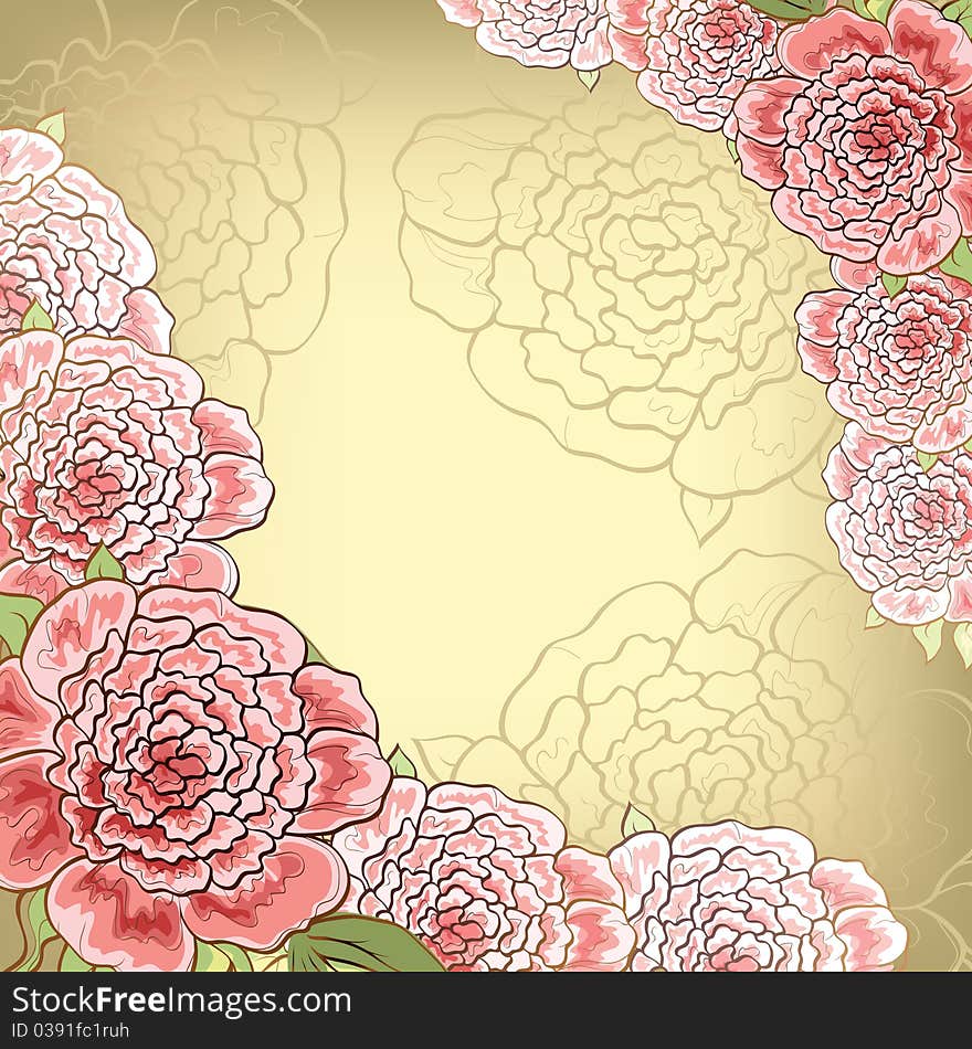 Vintage background with pink peony