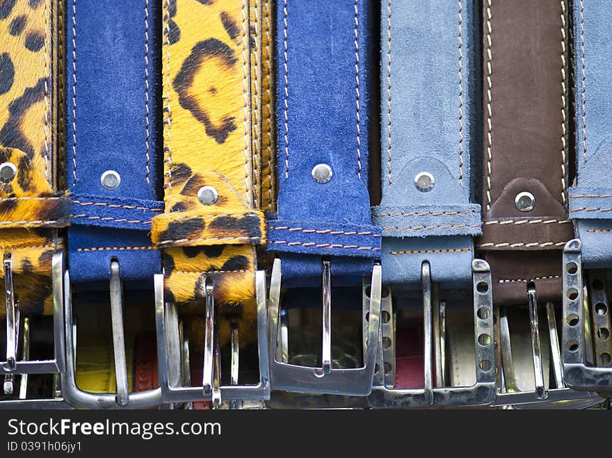 Belts Collection in a Tuscan Market, Italy