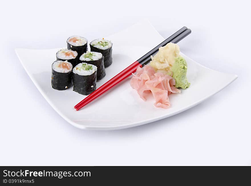 Sushi dish on a white plate