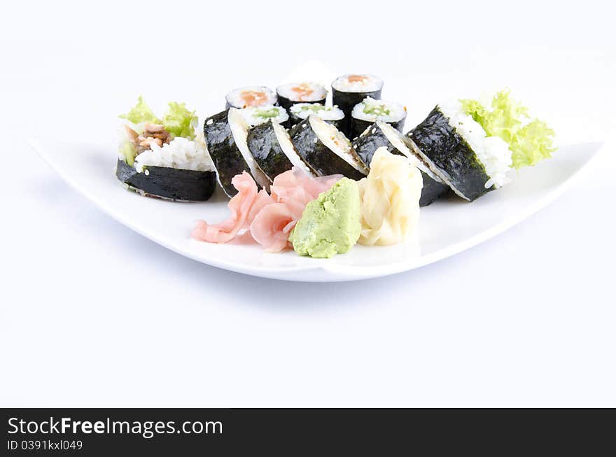 Sushi dish on a white plate