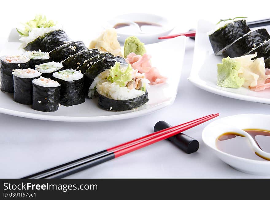 Sushi dish on a white plate