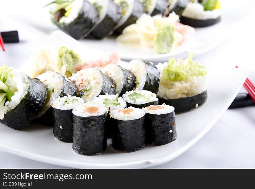 Sushi dish on a white plate