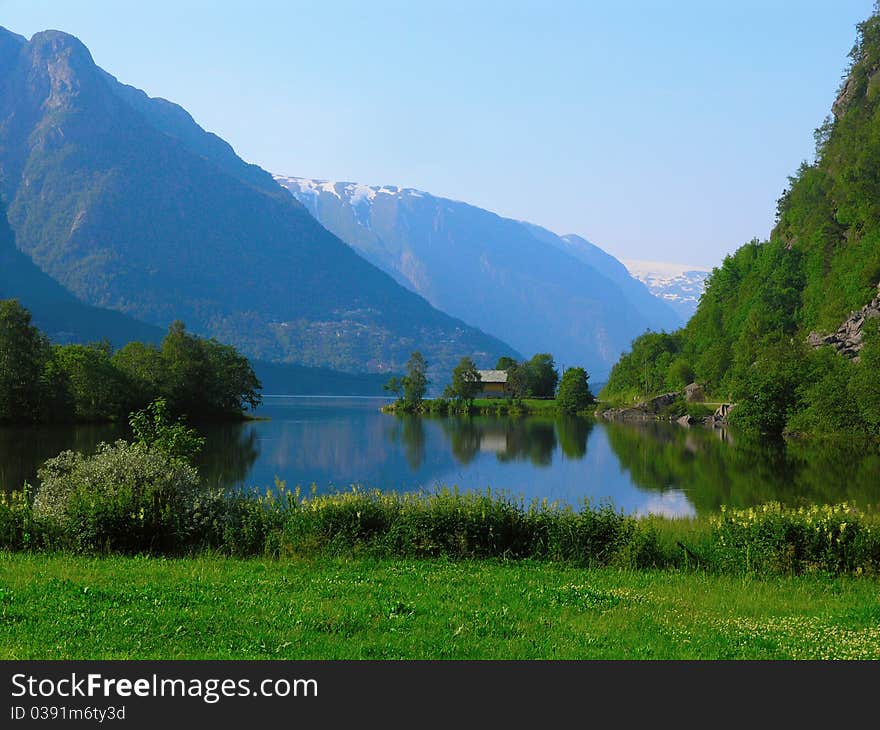 Beautiful blue lake in the Norwegian mountains. Beautiful blue lake in the Norwegian mountains