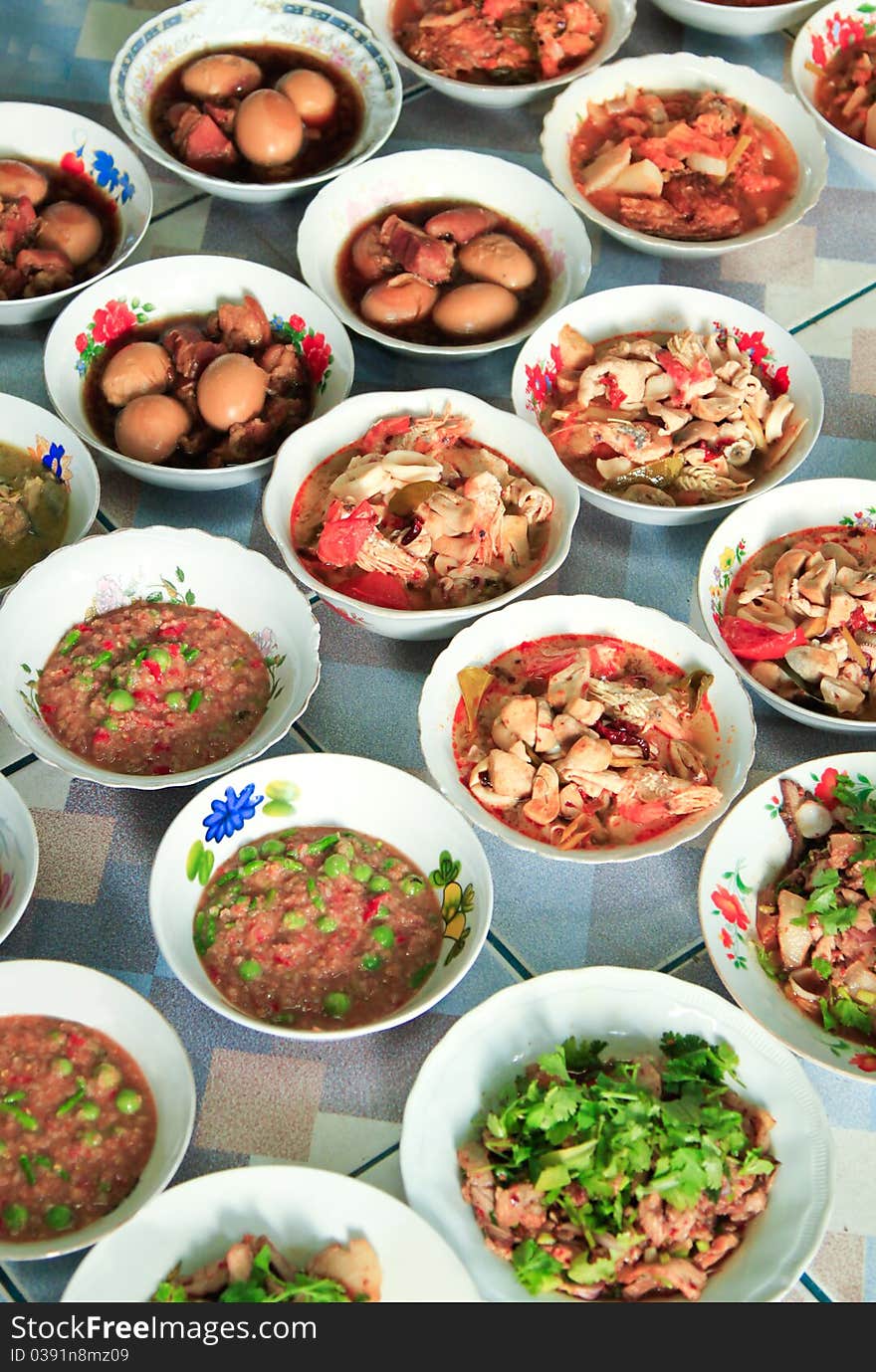 Many type of thai food that prepare for party