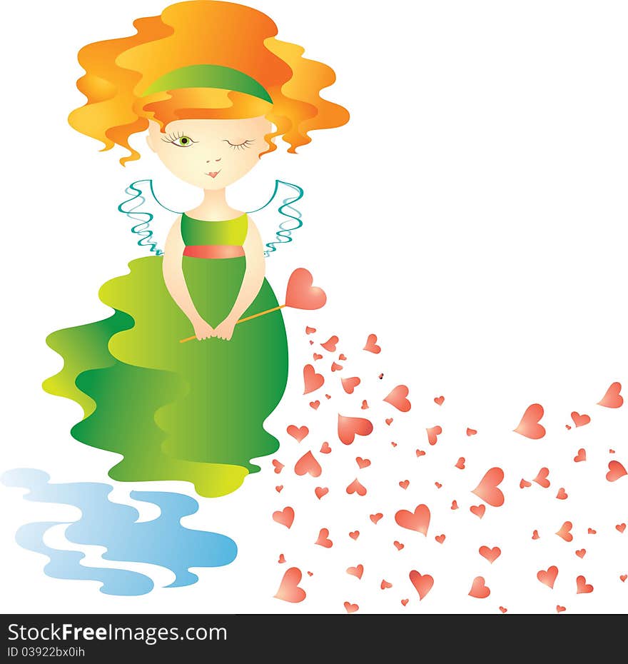 Love fairy with magic wand. Vector illustration