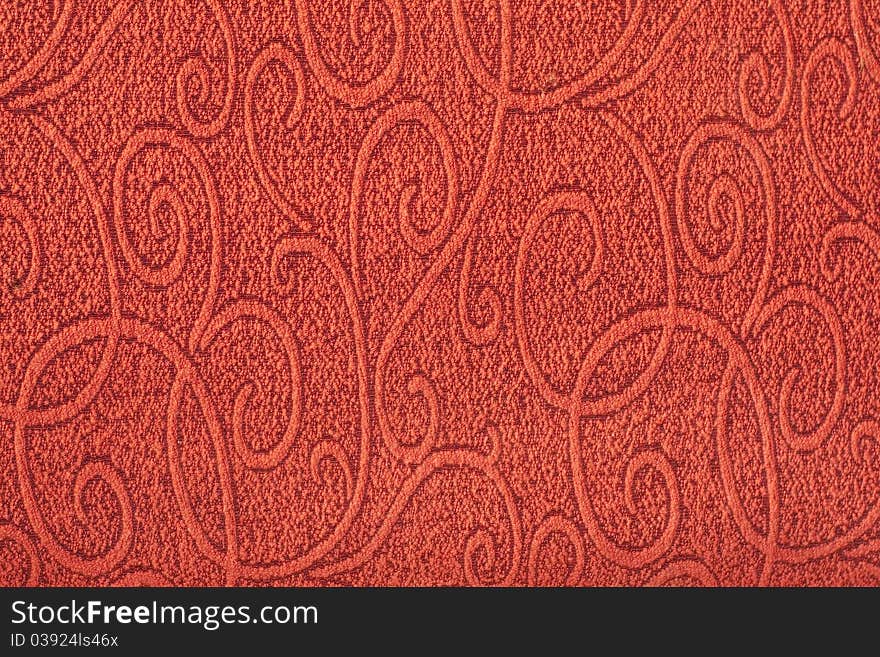 Red texture background, close-up of a buckram