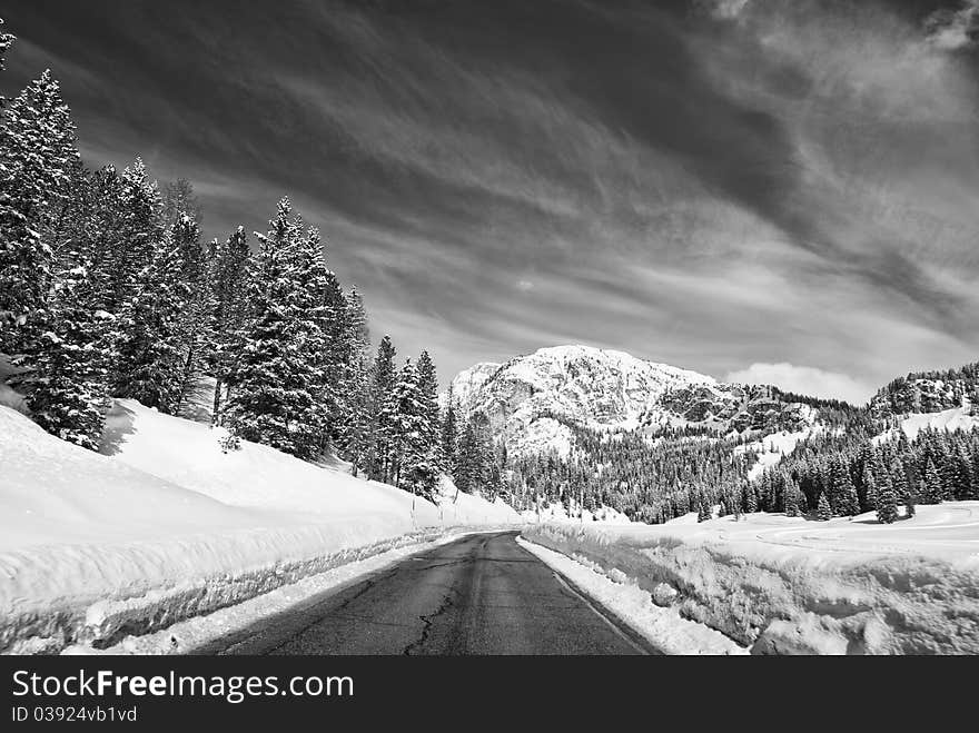 Snow on the Dolomites Mountains, Italy