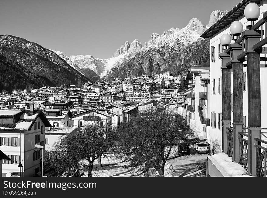 Snowy Landscape Of Dolomites Mountains