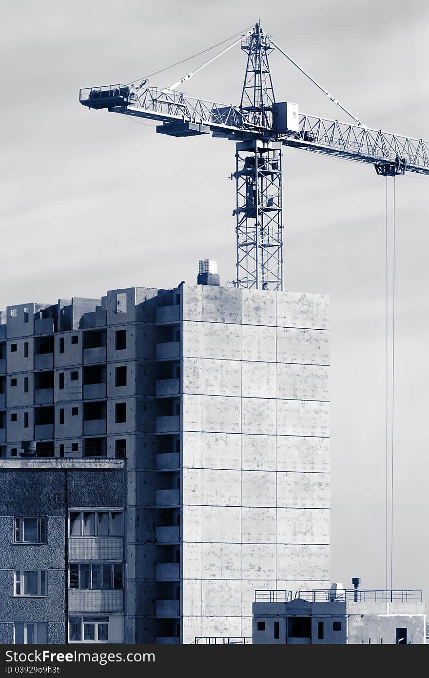 Residence building construction works. City view