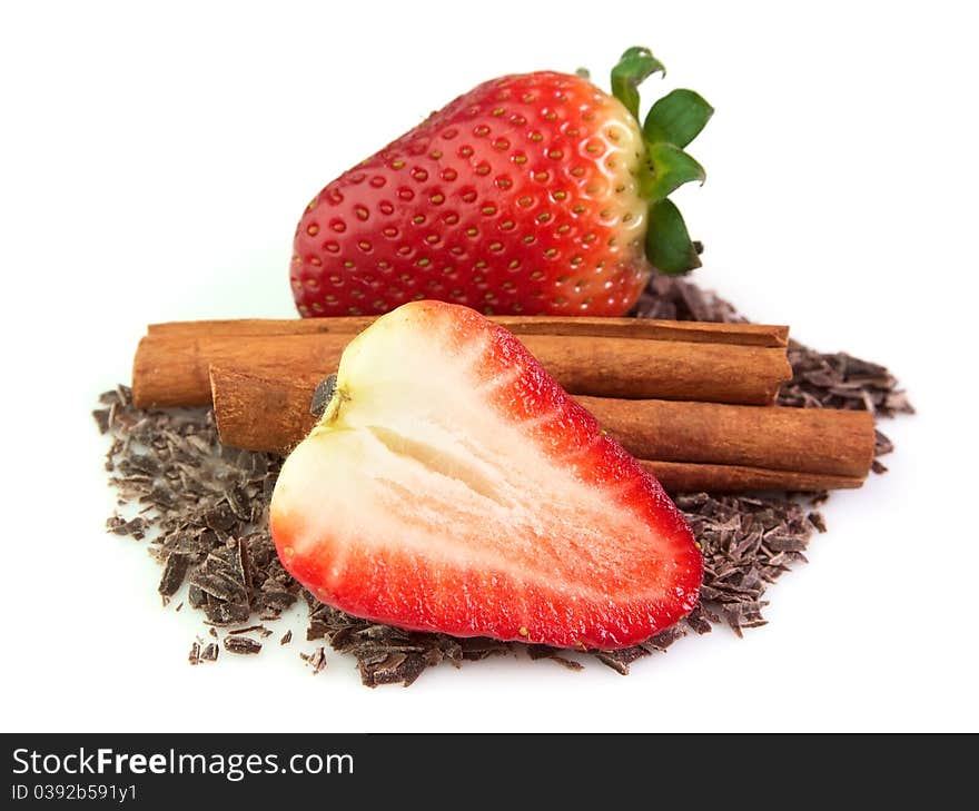 Ripe strawberry and chocolate with cinnamon