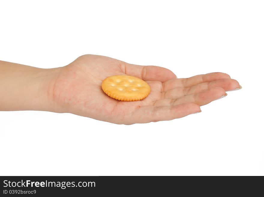 Isolate a woman's hand that holds the biscuit