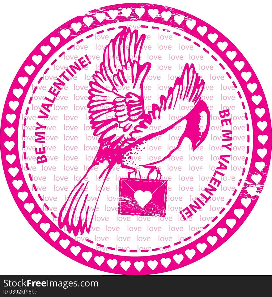 Pink Stamp with bird and love letter