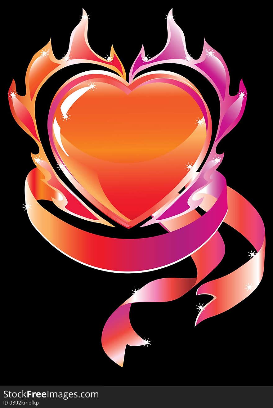 Blazing heart over dark for Valentine's decoration